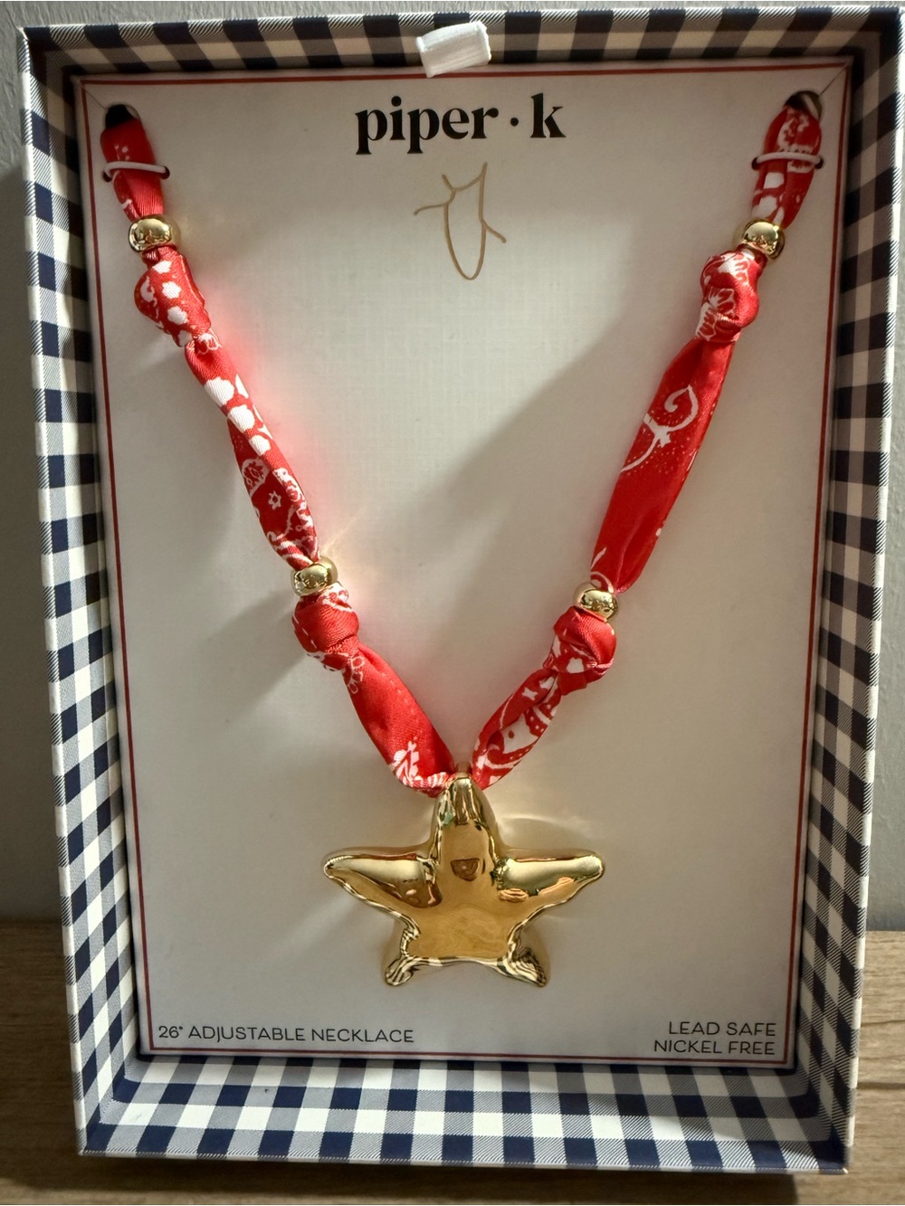 piper•k Red Bandana Starfish Pendant Necklace, NWTs